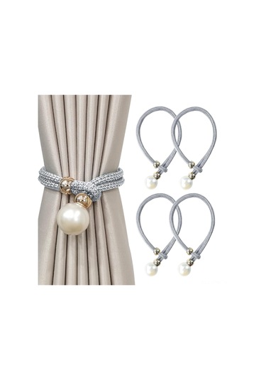 Tenfowee 4'lü Gri İmitasyon İnci Perde Bağları - Kaliteli Poliester Teller Ve 3.5 Cm Büyük İnci Toplarıyla Zengin Ev Dekoru