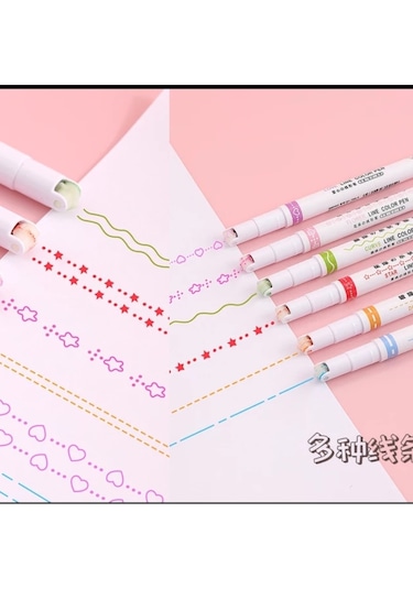 Desenli Silindir Çizim Kalemi 6 Adet Çok Renkli