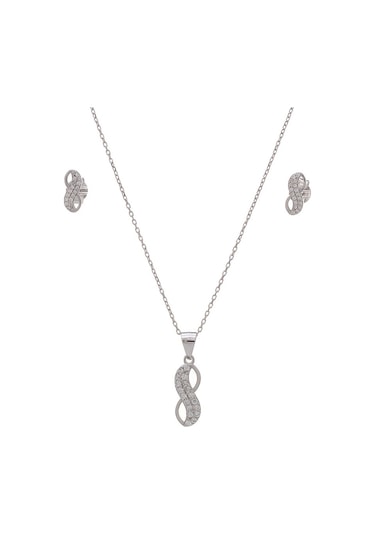 Sonsuzluk Model 925 Ayar Zirkon Taşlı Kadın 2'li Set Gümüş