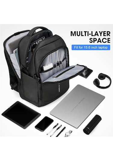Mark Ryden Mr9191 Usb Şarj Portlu 15.6" Laptop Sırt Çantası 3 Bölmeli Model Siyah