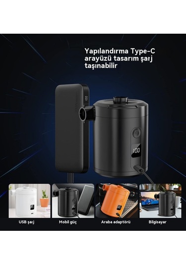 Lyon Dijital Açık Mini Hızlı Pompa Hava Yastağı Yüzme Halkası Kablosuz Taşınabiler Siyah