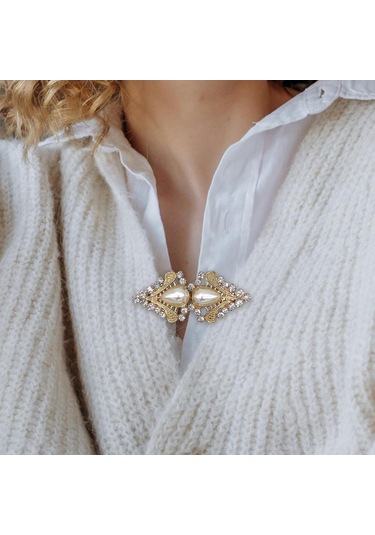 Homyl Kazak Şal Ördek Ağız Klipsi Hırka Yaka Ceketler Altın