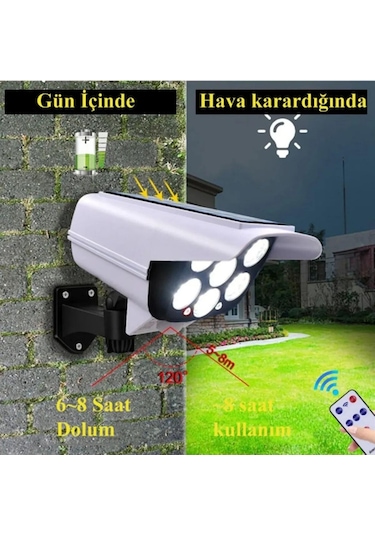 Sahte Güvenlik Kamerası Görünümlü Güneş Led Kumandalı Solar 3 Mod