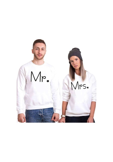 Tshirthane Mr. Mrs. 16 Sevgili Kombinleri Unisex Sweatshirt Kırık Beyaz