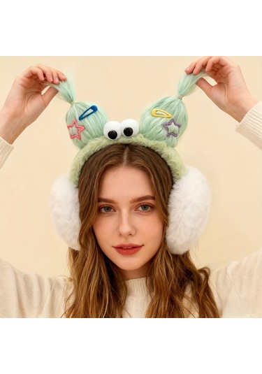 Elmpaly Beyaz Renkli Kadınlar İçin Sevimli Polar Kulaklık, Sıcak Rüzgar Geçirmez Kışlık Hediye