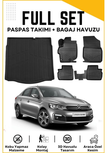 Citroen C-elysee 2022 Model Birebir Uyumlu Bagaj Havuzu+paspas Seti