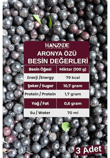 Hanzade Bitkisel Aronya Özü 500 Ml X 3 Adet Soğuk Pres, Yoğun Tat, Cam Şişe