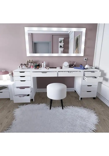 Duru Makyaj Masası Seti- 200 Cm Beyaz