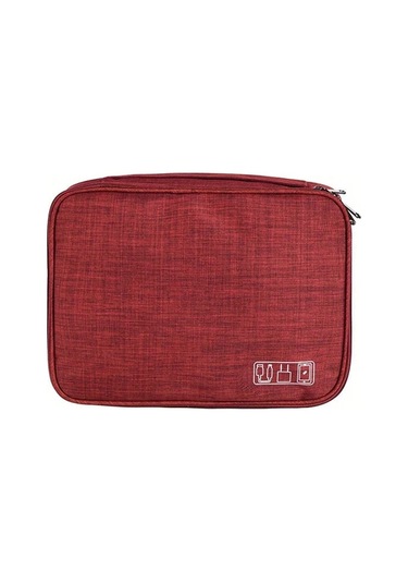 Fochsia Çift Katmanlı Şarj Kablosu Çantası Seyahat Usb Saklama Çantası Usb Sürücü Harddisk