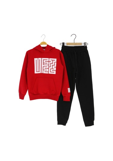 Erkek Çocuk Eşofman Takımı Kapüşonlu Kırmızı