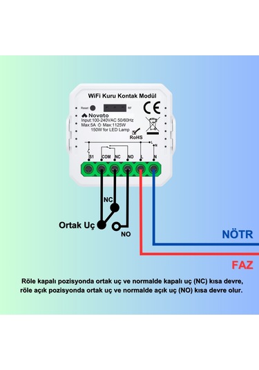Tuya Uyumlu Wifi Kuru Kontak Modül - No Nc