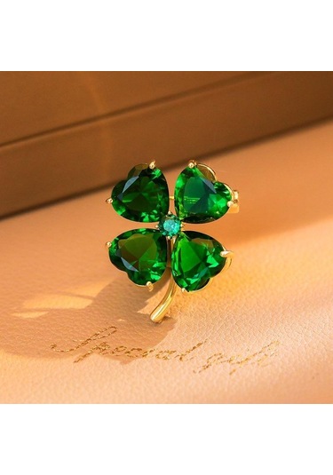 Şans için Dört Yapraklı Yonca Broş Yeşil