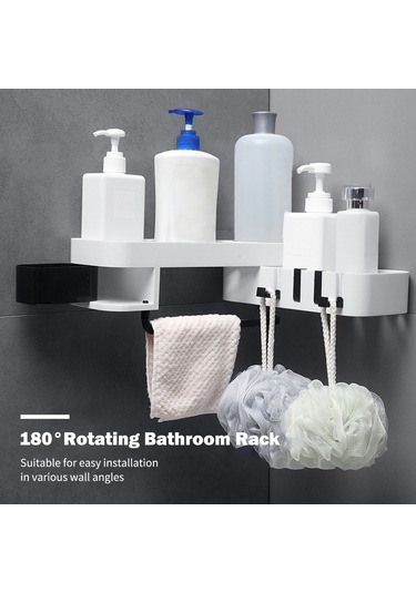 Reedark "yapışkanlı Banyo Rafı - 180 Dönebilir, 5kg Taşıma Kapasiteli, Su Geçirmez Pp Malzeme" Beyaz - Siyah