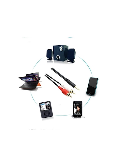 3.5mm Stereo Dişi to 2 RCA Erkek Tos Ses Kablosu - AUX Dönüştürücü Kablo - 30cm