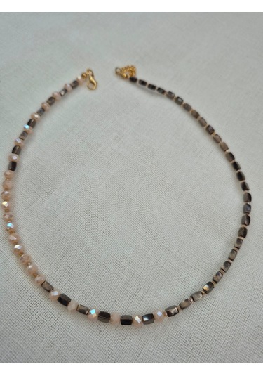 Gri Bej Boncuk Bayan Kolye