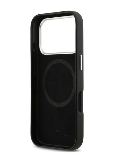 İphone 17 Pro Uyumlu Kılıf Bmw Lisanslı M-safe Özellikli Metal Logolu Tam Kaplama Deri Kapak Siyah Siyah