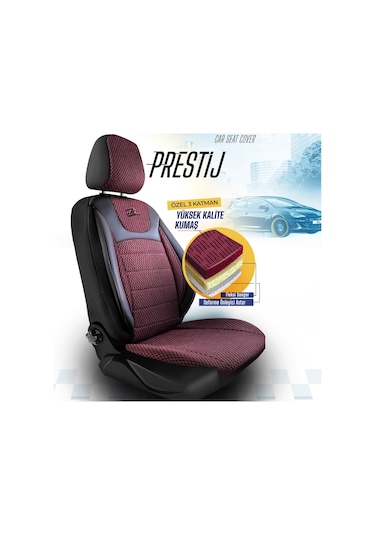Panda Prestij Serisi Dokuma Kumaş Oto Koltuk Kılıfı  Bordo - Siyah
