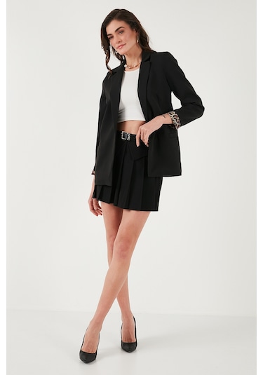 Lela Standart Fit Mono Yaka Desenli Astar Detaylı Blazer Bayan Ceket 6524003 Siyah