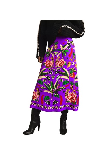 Günlük Moda Bitki Baskılı Retro Etek Kadın Mor