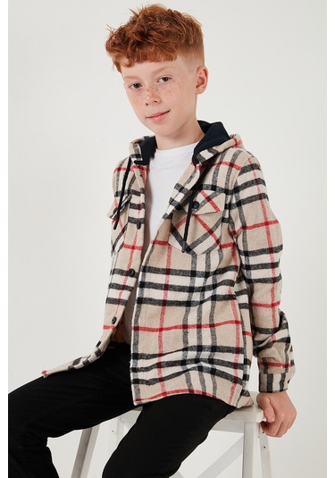 Lela Kapüşonlu Çift Cepli Ekoseli Oduncu Erkek Çocuk Gömlek Cf25W81786 Bej