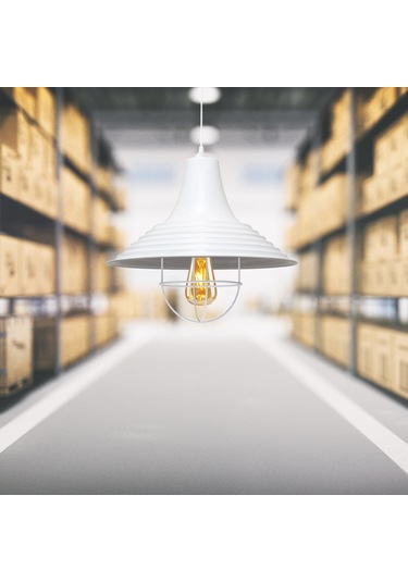 Endüstriyel Solid Metal Kafesli Sarkıt Avize Beyaz Mutfak Ofis Depo Antre Beyaz