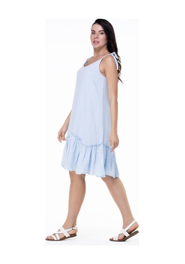 Askılı Müslin Serra Volanlı Kısa Elbise Buz Mavi Bmv-buz Mavi