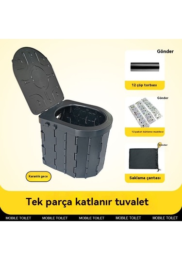 Açık Kamp Taşınabilir Katlanabilir Tuvalet Siyah