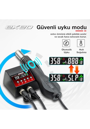 Exeo 8898 Pro Havya Sıcak Hava Üflemeli Havya İstasyonu Lehim Makinesi