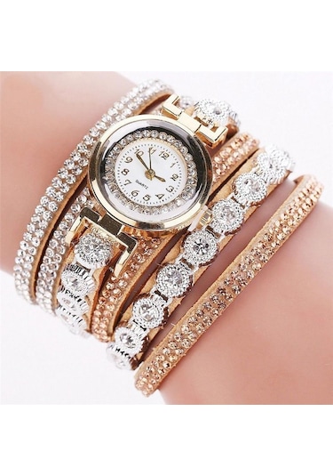 Beyaz Vintage Bayan Taklidi Dekor Yuvarlak Kadran Analog Kuvars Bilek İzle Bilezik