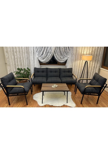 Modern Style Home Modern Sarıyer Balkon, Bahçe, Cafe - Metal Kanepe Koltuk Takımı - 3+1+1+ Sehpa Antrasit Modernk032 Antrasit