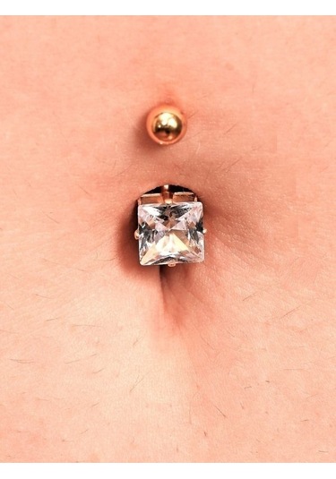 316l Cerrahi Çelik Gold Kare Zirkon Taş 8 Mm Zirkon Taş Göbek Piercing-gbkpr63 Çok Renkli