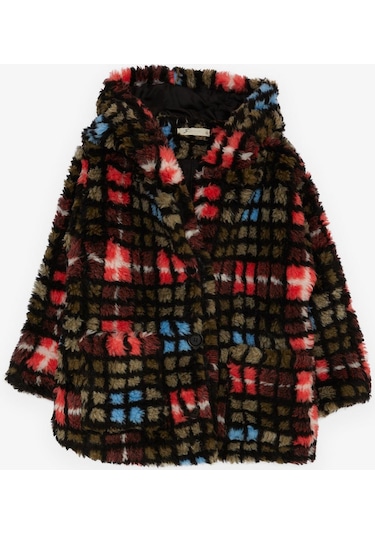 Breeze Kız Çocuk Mont Ekose Desenli Kapüşonlu Düğmeli 2-6 Yaş, Karışık Renk-karışık Renk Çok Renkli