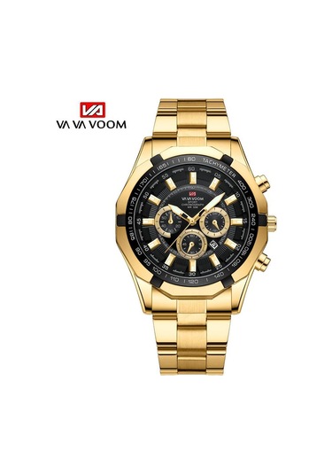 Altın Va Va Voom Kuvars Kol Saatleri Moda Erkek Izle İş Tarzı Paslanmaz Çelik Kayış Takvim Kadran Kuvars Hareketi Kol Saati