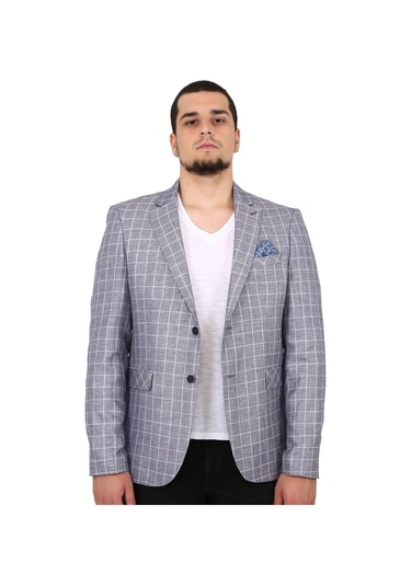Sposo 5137 Dar Kalıp Kareli Gri Erkek Blazer Ceket Gri
