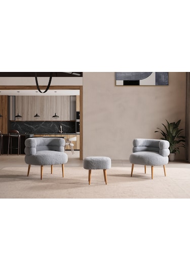 Barel Özel Tasarım Çay Seti Koltuk Takımı,berjer Ve Puf Ofis Balkon Cafe Bahçe Salon Mobilyası 3 Lü Takım Gri Gri