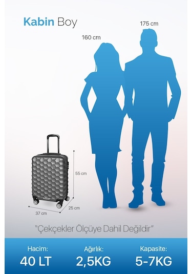 Polo&Sky Petek Model Siyah Renk Kabin Boy Valiz Bavul Siyah