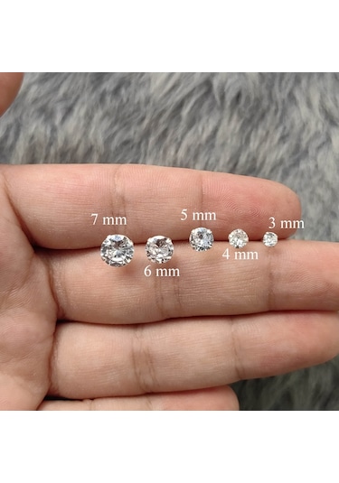 Chavin Yuvarlak Tek Taş Gümüş Zirkon Küpe Be22