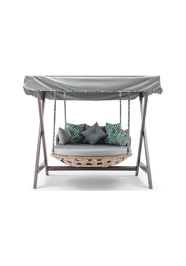 Dominik Swing Ahşap Rattan Salıncak Dış Mekan Bahçe Balkon Ceviz