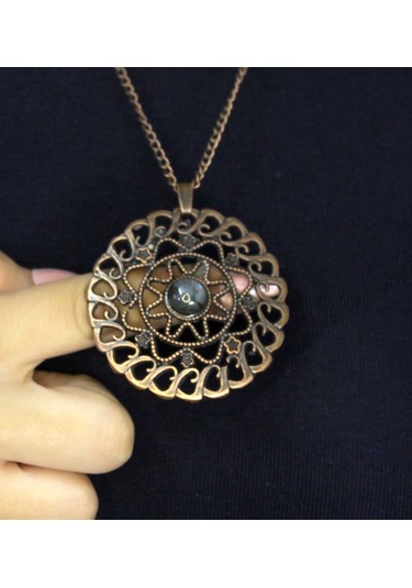 Doğal Taş Labradorit Doğal Taşlı Yuvarlak Model Antik Kadın Kolye Euk47lbt Gri