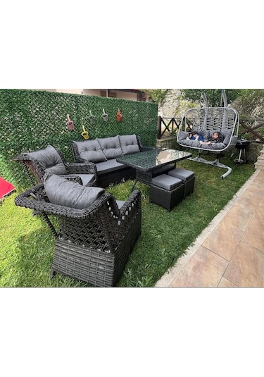 Sercangarden 3kişilik Salincak Hediyeli Rattan Bahçe Takımı Oturma Grubu 3'lü - 7 Kişilik Gri Sercangarden 3kişilik Salincak Hediyeli Rattan Bahçe Takımı Oturma Grubu 3'lü - 7 Kişilik Gri