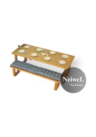 Neiwel Loen Doğal Ahşap Banklı Yemek Masası Takımı-80-260 Takım Açık Ceviz