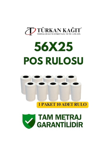 56x25 Termal Rulo - Yazarkasa Pos Rulosu 10 Paket 100 Adet