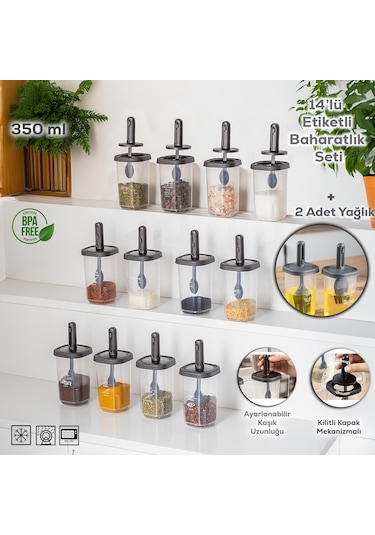 Porsima 1102 Kaşıklı 14'lü Baharatlık Seti Yağdanlıklı Antrasit