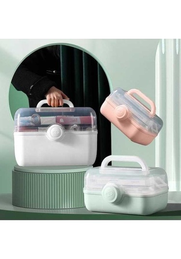 Novahub Geniş Kapasiteli Aile Hekimliği Organizatörü, Taşınabilir İlk Yardım Çantası, İlaç Saklama Kabı, Aile Acil Durum Kiti Kutusu L, Pembe Pembe