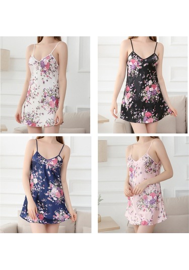 Sones V Yaka Sırtı Açık Nergis Kısa Askılı Gecelik Siyah