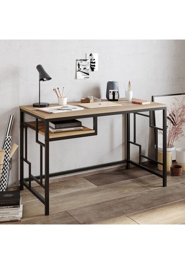 Efoe Doğal Ahşap Masif Panel Çalışma Masası Siyah