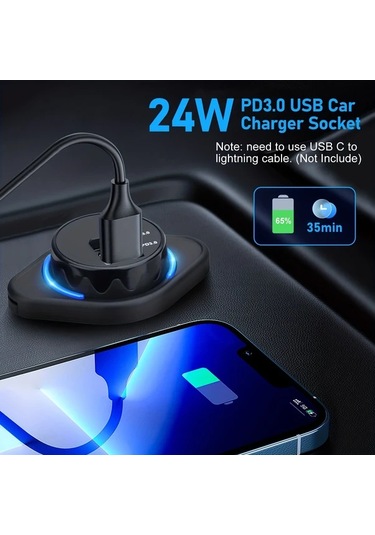 Honeybeeshop Clelo 12v Usb C Soket Çift Pd3.0 Qc3.0 24w 24v Araba Usb Portu Tip C 1 Takım