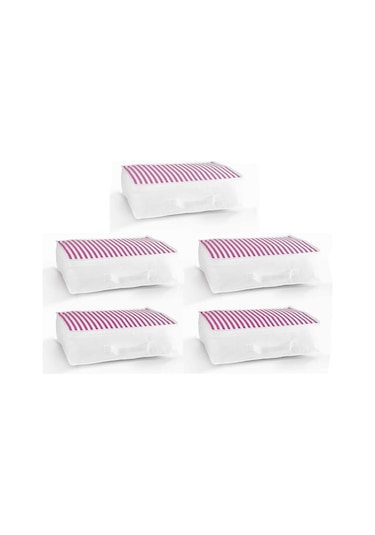 5'li Set Düzenleyici Yorgan Hurcu Pembe Çizgili 53x44x20 Pembe