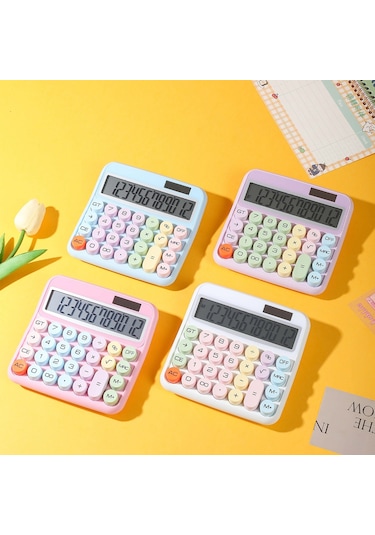 Singree Mekanik Hesap Makinesi 12 Basamak Büyük Lcd Ekran Yuvarlak Tuşlar 15 Eğimli Ekran Şeker Renkli Çift Güç Ofis Okul Ev Çocuk Öğrenci Muhasebeci Mavi