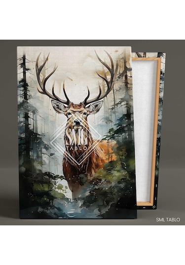 Ormanda Ala Geyik Boynuzlu Ren Geyiği Kanvas Tablo 70x100 Cm